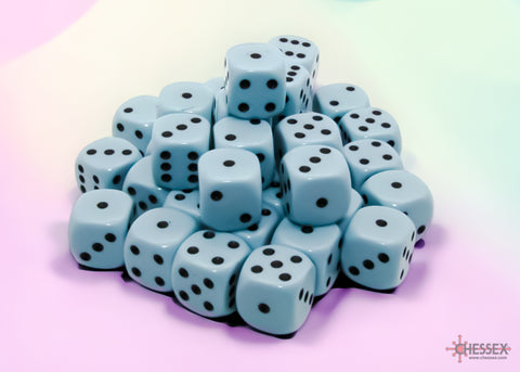 Chessex Opaque Pastel Blue/black 12mm d6 Dice Block (36 dice) CHX 25866