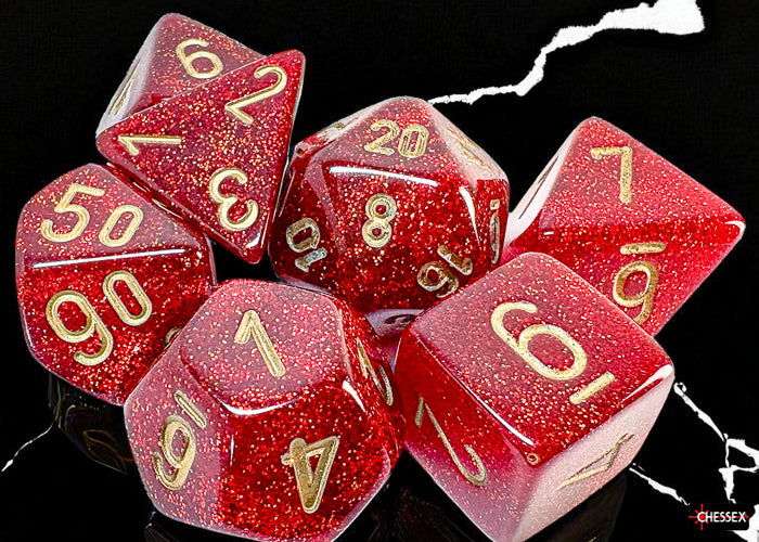 Chessex Glitter Mega-hedral Ruby/gold 7-Die Set CHX 22504