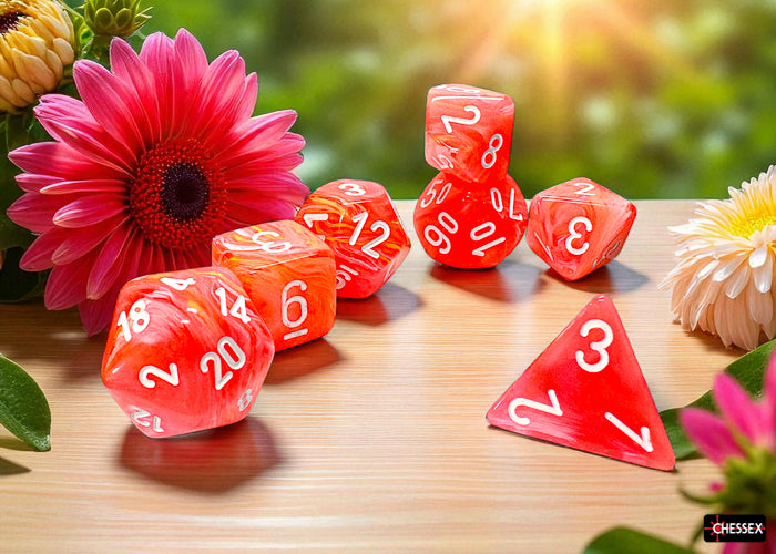 Chessex Festive Mega-hedral Dahlia/white Luminary 7-Die Set CHX 22553