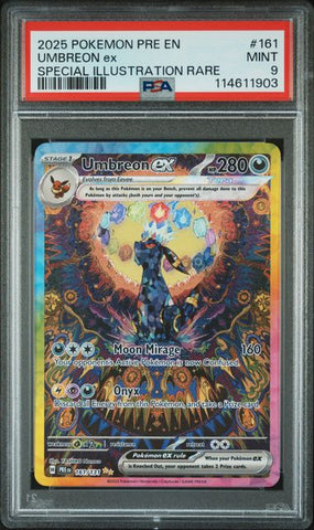 2025 POKEMON PRE EN-PRISMATIC EVOLUTIONS #161 UMBREON ex SPECIAL ILLUSTRATION RARE PSA 9