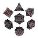 Arcane Enigma Gunmetal Red Metal RPG Dice Set of 7
