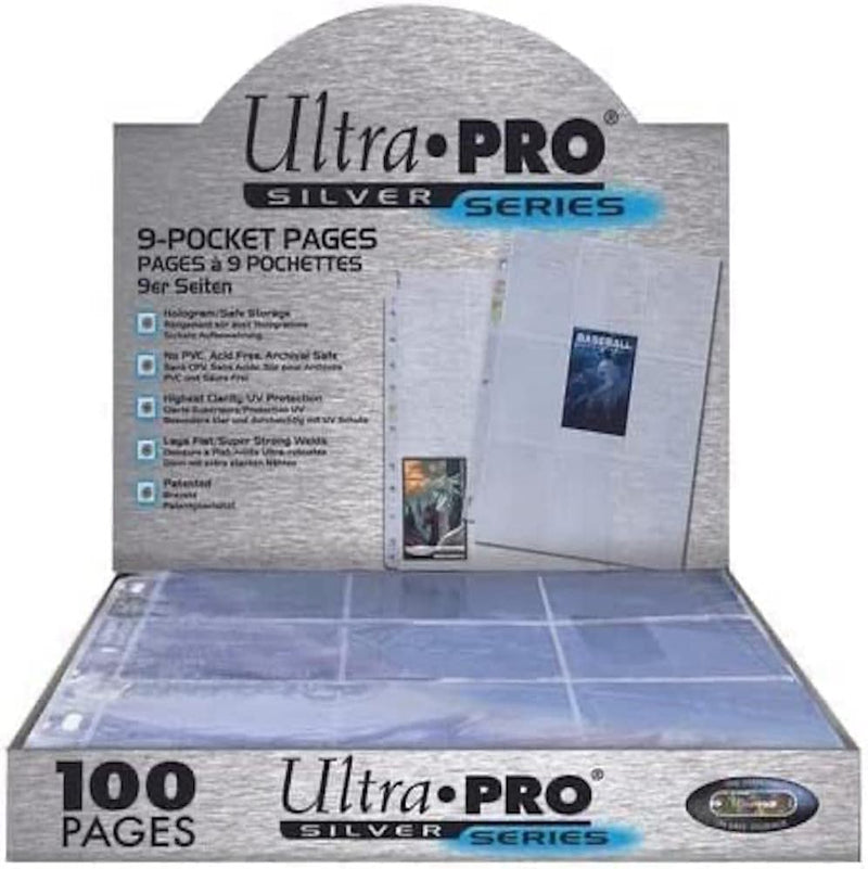 Ultra PRO - 11-Hole Punch 9-Pocket Pages Silver Series, 100 Pages to Store Trading Cards, Baseball cards, Pokemon and Baseball Card Sleeves, Magic the Gathering Card Protector Sheets for Binders