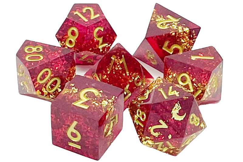 Old School 7 Piece DnD RPG Dice Set: Sharp Edged - Love & Passion