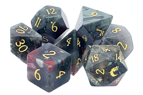 Old School 7 Piece DnD RPG Gemstone Set: Bloodstone