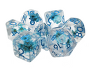 Old School 7 Piece DnD RPG Dice Set: Infused - Blue Flower - New