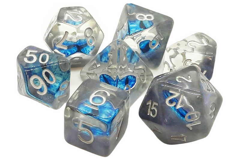 Old School 7 Piece DnD RPG Dice Set: Dragon Eye - Blue