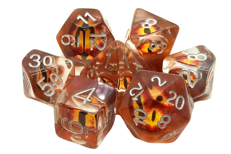 Old School 7 Piece DnD RPG Dice Set: Dragon Eye - Brown