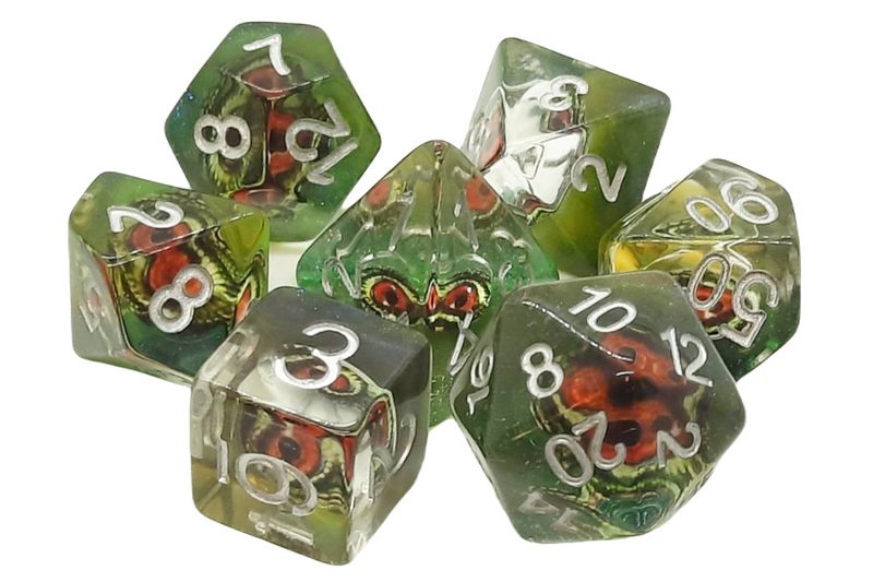Old School 7 Piece DnD RPG Dice Set: Dragon Eye - Mist