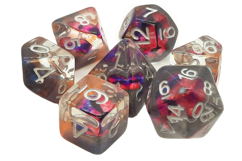 Old School 7 Piece DnD RPG Dice Set: Infused - Dragon Eye - Skeletal