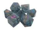 Old School 7 Piece DnD RPG Gemstone Set: Frosted Blast Glass - Obsidian w/ Spectral