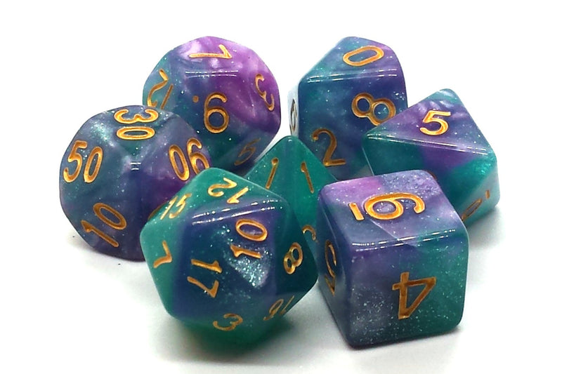 Old School 7 Piece DnD RPG Dice Set: Galaxy - Northern Lights