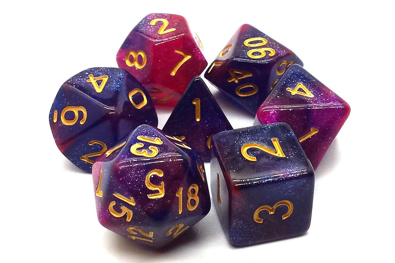 Old School 7 Piece DnD RPG Dice Set: Galaxy - Purple & Red