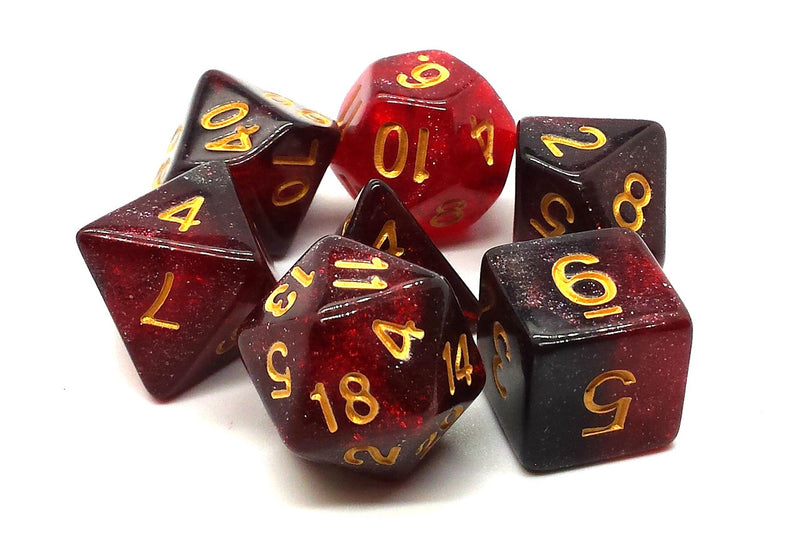 Old School 7 Piece DnD RPG Dice Set: Galaxy - Red & Black