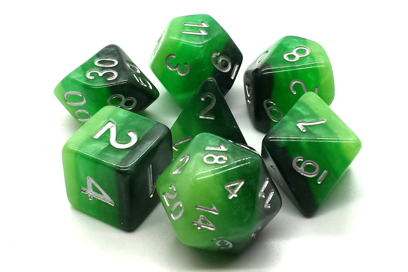 Old School 7 Piece DnD RPG Dice Set: Gradients - Treetop Canopy