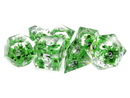 Old School 7 Piece DnD RPG Dice Set: Sharp Edged - Green Flower