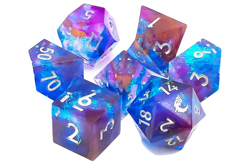 Old School 7 Piece DnD RPG Dice Set: Sharp Edged - Kingfisher