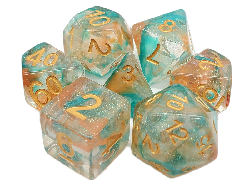 Old School 7 Piece DnD RPG Dice Set: Luminous - Koi Pond