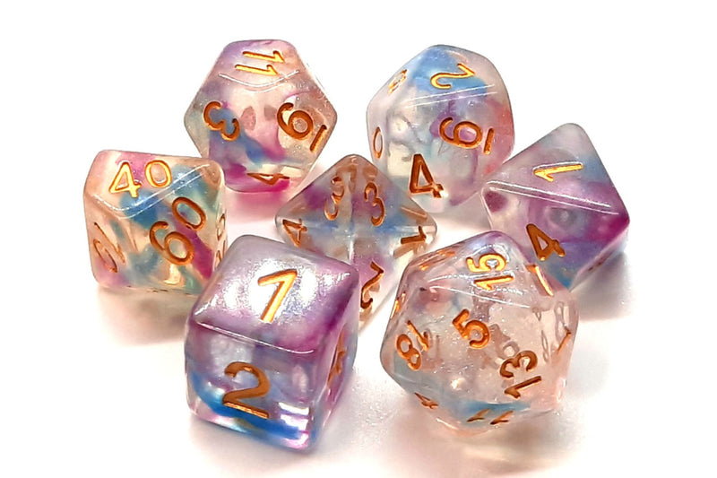 Old School 7 Piece DnD RPG Dice Set: Luminous - Violent Storm