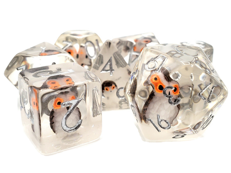 Old School 7 Piece DnD RPG Dice Set: Animal Kingdom - Brown Owl