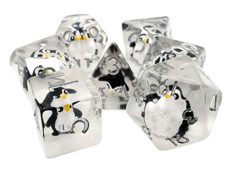 Old School 7 Piece DnD RPG Dice Set: Animal Kingdom - Penguin