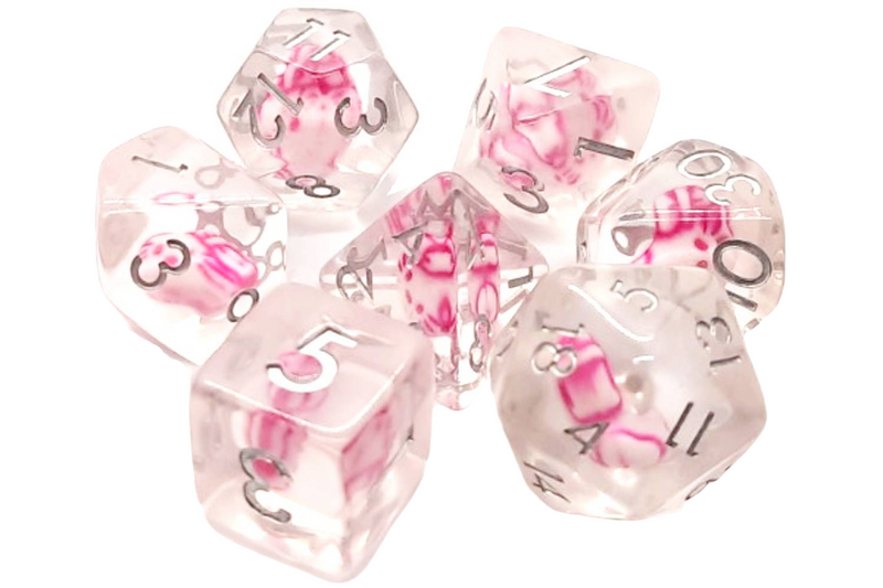 Old School 7 Piece DnD RPG Dice Set: Animal Kingdom - Purrfect Pink Cat