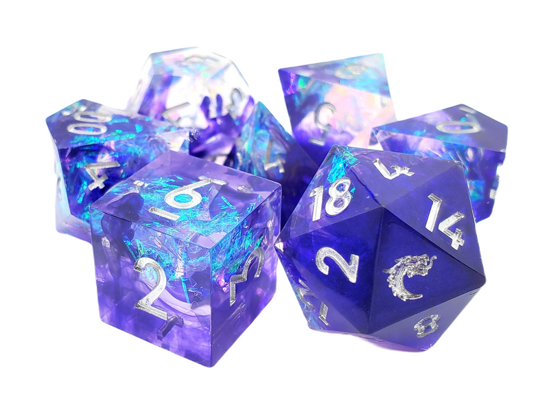 Old School 7 Piece DnD RPG Dice Set: Sharp Edged - Sapphire Burst