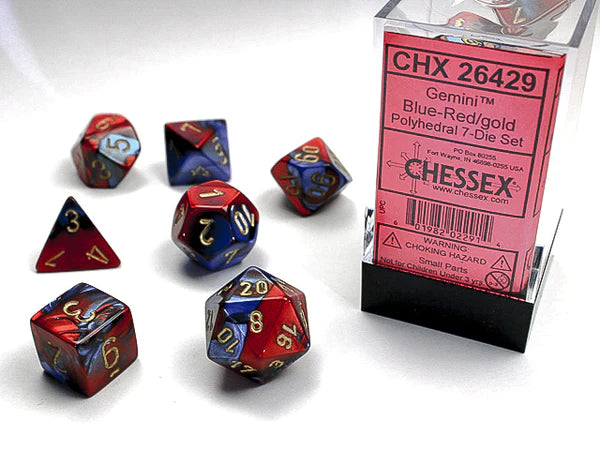 Blue-Red/Gold Polyhedral 7-Die Set CHX 26429